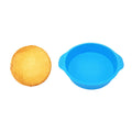 Blue 9-inch round silicone baking cake mold for DIY baking, flexible and non-stick, perfect for making cakes.