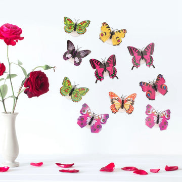 Set of 10 glowing butterfly wall decals for kids' rooms, luminous glow-in-the-dark stickers for children's pretend play decor.