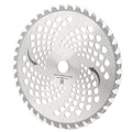 Steel 40-tooth lawn trimmer blade for grass cutting, suitable for garden tools, with a round metal design for outdoor trimming.