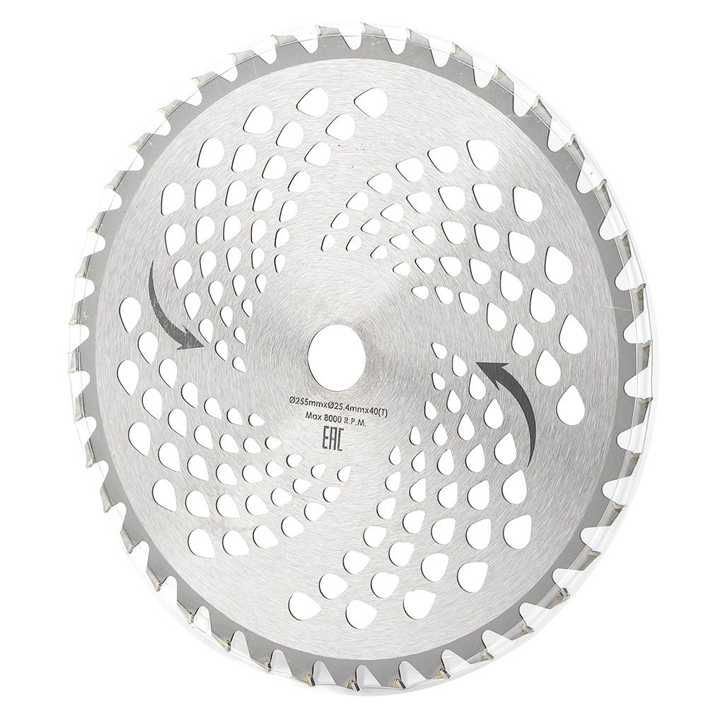 Steel 40-tooth lawn trimmer blade for grass cutting, suitable for garden tools, with a round metal design for outdoor trimming.