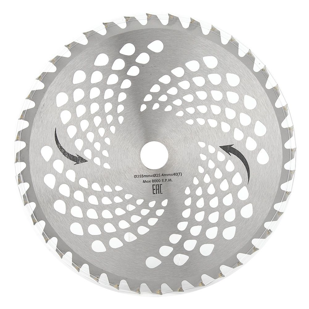 Steel 40-tooth lawn grass trimmer blade with round cutting edges, suitable for garden tools and outdoor yard maintenance.