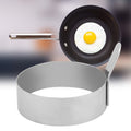 Stainless steel round pancake ring and egg mold for kids' pretend play, used for making fun-shaped pancakes and fried eggs.