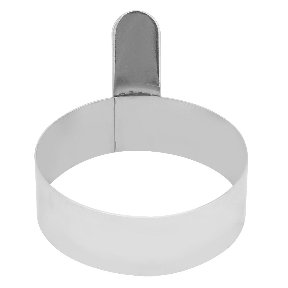 Stainless steel round pancake ring and fried egg mold for kids' pretend play, with a shiny, durable construction.