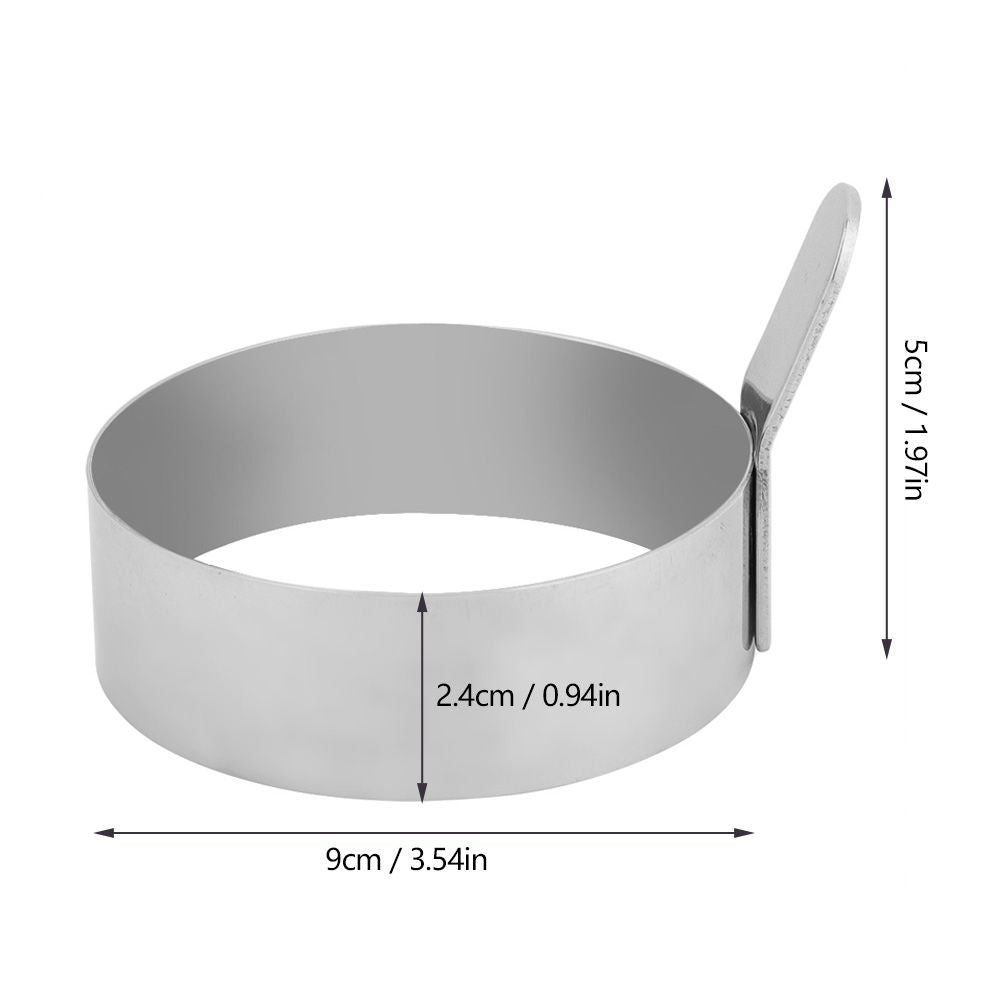 Stainless steel round pancake ring and egg mold for kids' pretend play, designed for making pancakes and fried eggs.