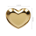Gold stainless steel heart-shaped tray with compartments for jewelry, cosmetics, or fruit, ideal for organizing and serving.