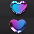 Colorful stainless steel heart-shaped tray used as a tea tray, fruit tray, or jewelry organizer for baby and kids nursing and feeding.