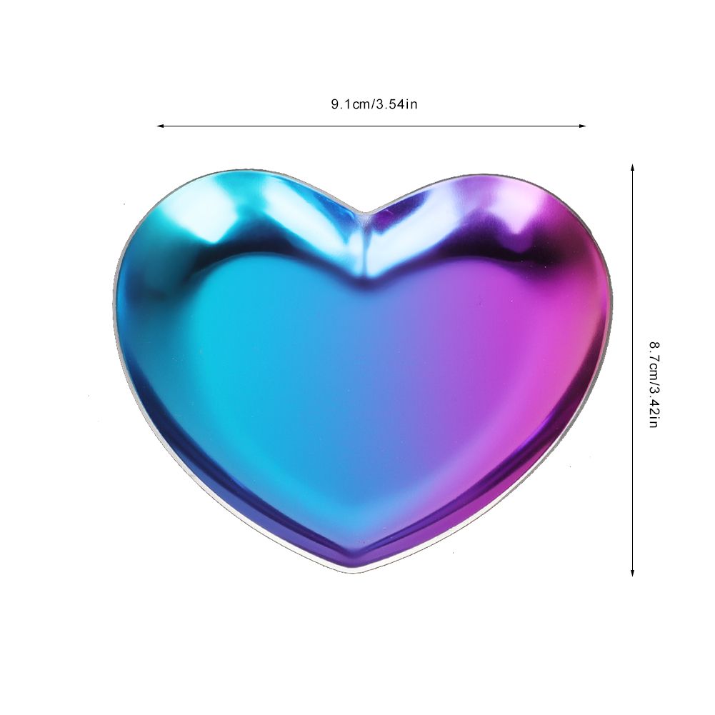 Colorful stainless steel heart-shaped plate tea tray and jewelry organizer with compartments, designed for nursing and feeding needs.