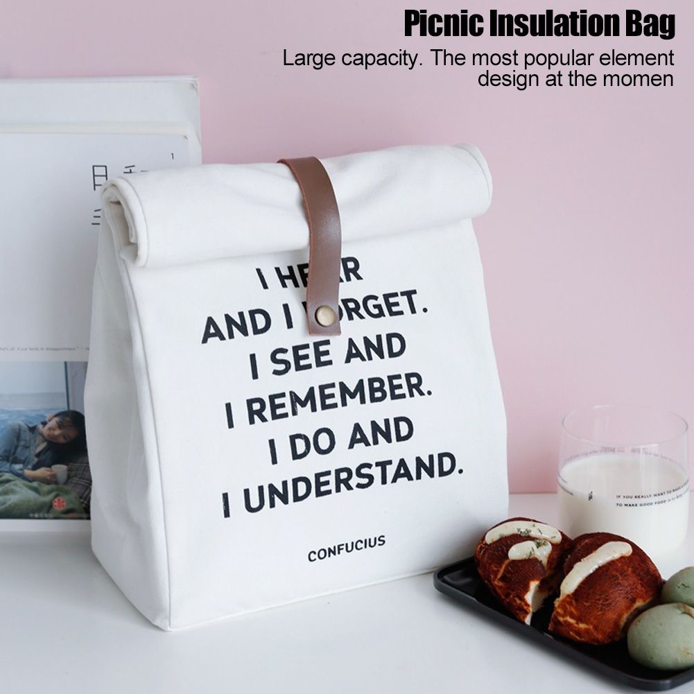 Simple letter design lunch box insulation bag by Everything Baby, small picnic bag with cloth material for kids' meals.