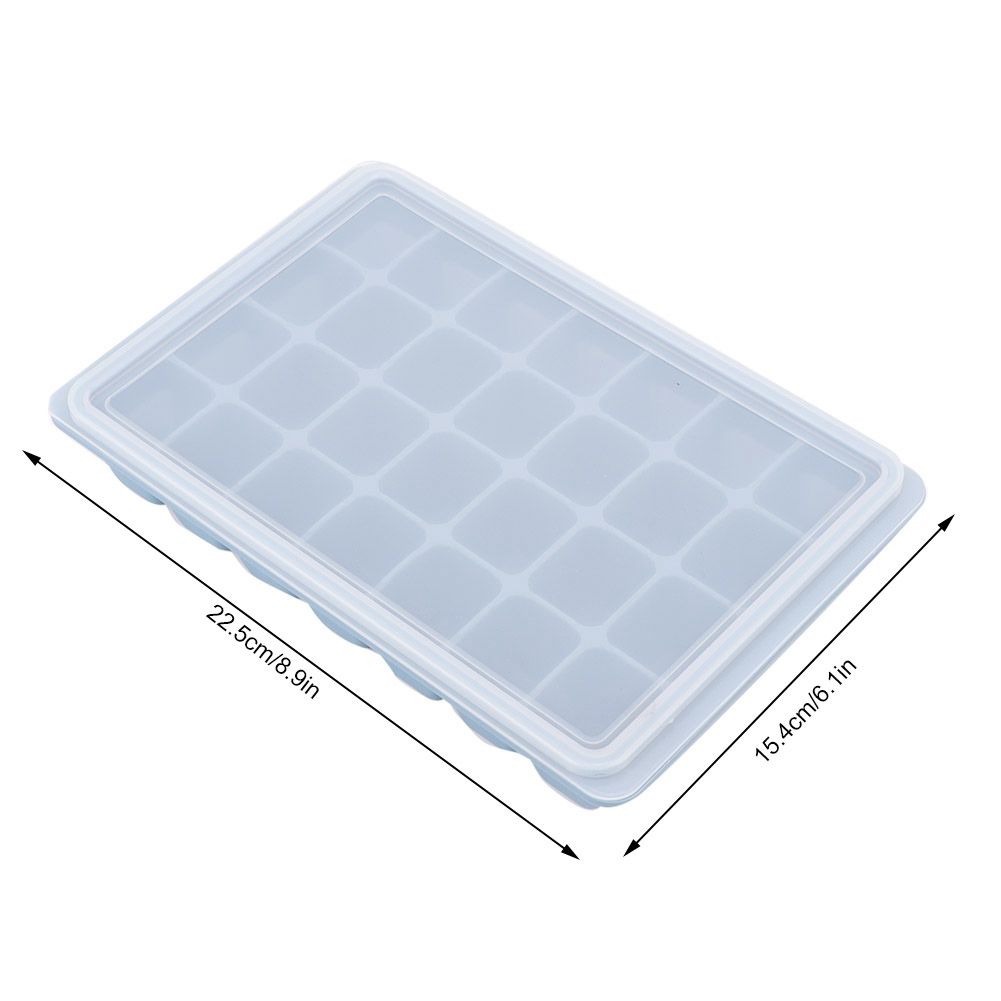 Blue 28-grid silicone ice tray and pudding mold with lid, ideal for baking, freezing chocolates, and baby food preparation.