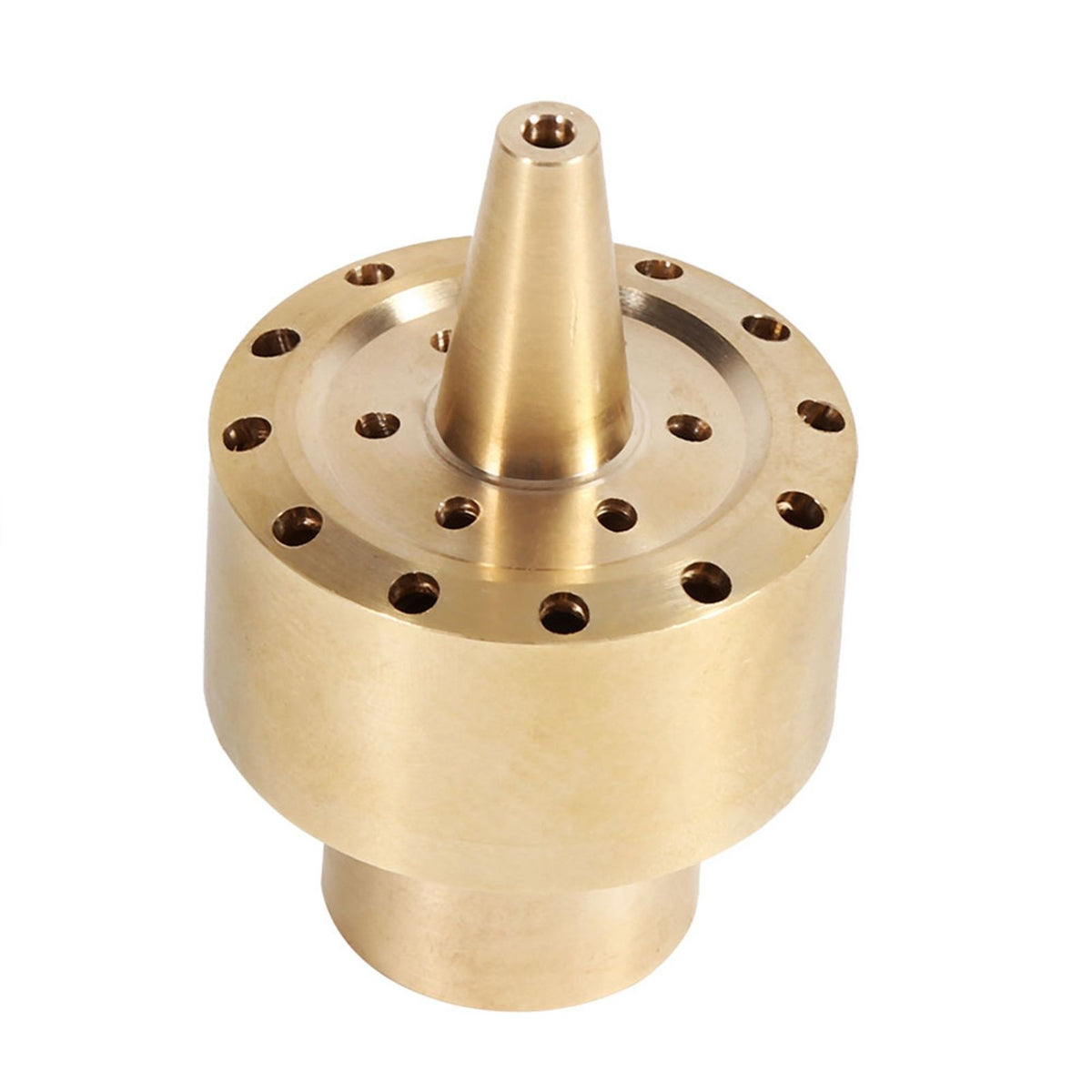 Brass garden pond fountain water nozzle spray head in gold with 1/2 inch connection, designed for outdoor water features.