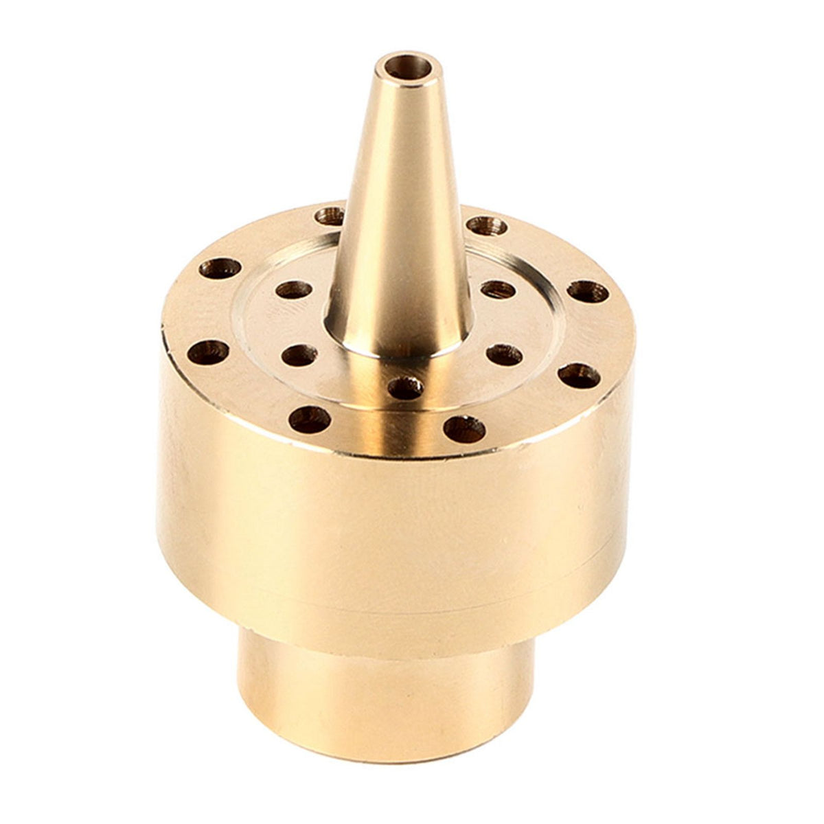 Gold brass garden pond fountain water nozzle spray head with 1/2 inch fitting, designed for outdoor water features and garden decoration.