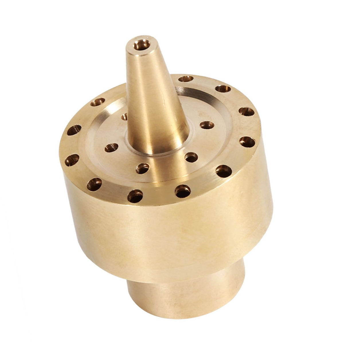 Gold brass garden pond fountain water nozzle spray head with 1/2 inch fitting, suitable for outdoor garden pond decoration and water features.