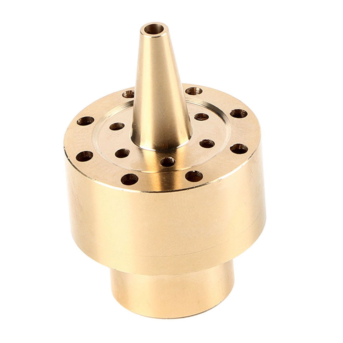 Brass garden pond fountain water nozzle spray head in gold, 1/2 inch, suitable for outdoor water features and garden decor.