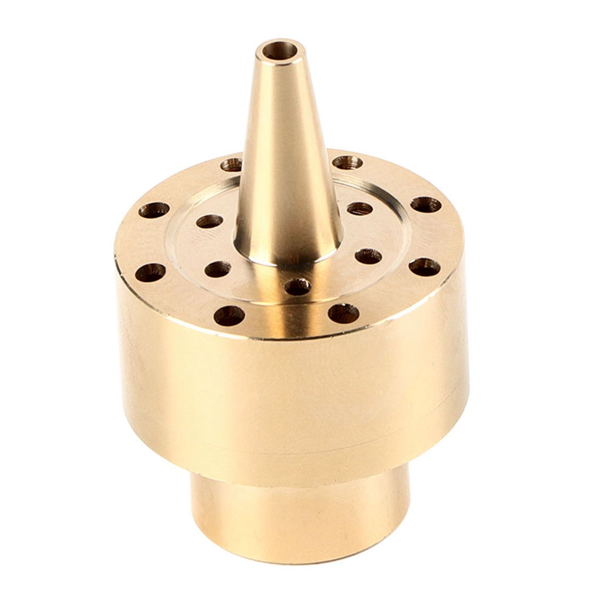Brass garden pond fountain water nozzle spray head with gold finish, suitable for outdoor water features and garden ponds.
