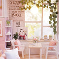 Wooden miniature dollhouse kit with furniture and LED lights, perfect for pretend play and creative toy sets for kids