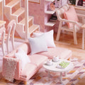 Wooden DIY miniature dollhouse kit with furniture and LED lights, perfect for pretend play and creative gift for kids