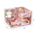 Wooden miniature dollhouse kit with furniture and LED lights, hand-assembled toy set for pretend play by Everything Baby.