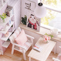 Wooden miniature dollhouse kit with furniture, LED lights, for pretend play, designed for kids, by Everything Baby.