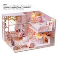 Miniature wooden dollhouse kit with furniture and LED lights, perfect for pretend play and creative kids' toy set by Everything Baby.