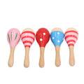Colorful set of 5 wooden maracas rattles for toddlers, egg-shaped baby musical toys, perfect for outdoor play and parties.
