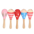Set of 5 colorful wooden maracas rattles for kids with cute egg-shaped shakers, ideal for musical play and outdoor fun.