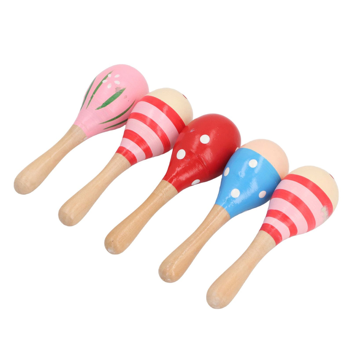 Colorful 5-piece wooden maracas and egg shakers for toddlers, toddler musical toys for kids outdoor play and party fun.