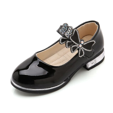 Girls Leather Shoes Bow Zipper Anti Slip Black LD-009 30 yards within the length of 19cm