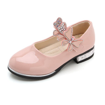 Girls Leather Shoes Bow Zipper Anti Slip Pink LD-009 26 yards in length 16.3cm