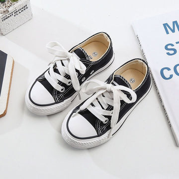 OPOEE Kids Canvas Shoes Low Top Lace Up Black 24