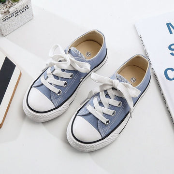 OPOEE Kids Canvas Shoes Low Top Lace Up Light Blue 35