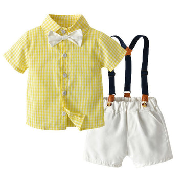 Tem Doger Boy Plaid Shirt Shorts Set Gold 70cm