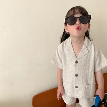 Kids Cotton Short Sleeve Shirt Shorts Set 21039 21039 Primary Colors 130cm