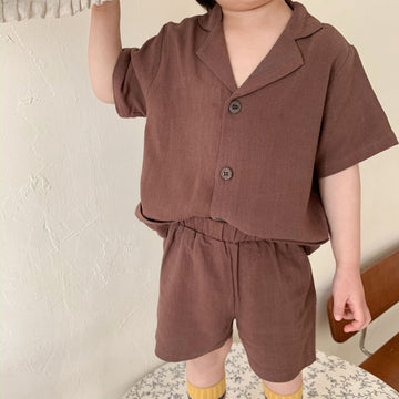 Kids Cotton Short Sleeve Shirt Shorts Set 21039 21039 Curry 90cm