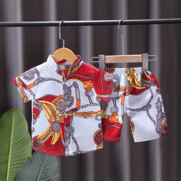 Bug Yipai Boys Summer Cotton 2 Piece Set Short Sleeve Red 110cm
