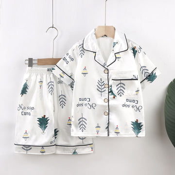 Beifujia Kids Ice Silk Cartoon Pajamas Set 2131-Ice Silk White Forest 160cm