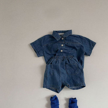 A-lebabay Infant Denim Shirt Shorts Set Summer Light blue 66cm