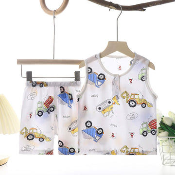 Tong Xinyuan Kids Cotton Silk Vest Set Shorts (White background color) truck cotton silk vest suit 90cm