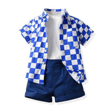 Top and Top Boys Plaid 3 Piece Set Cotton Dark Blue 130cm
