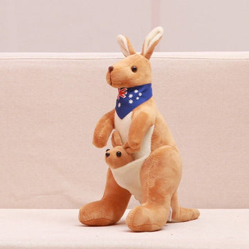 Jue Bei Kangaroo Plush Toy 35cm Light Brown blue scarf 45cm