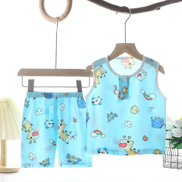 Tong Xinyuan Kids Cotton Silk Vest Set Shorts Light Blue (Fawn) Silk Vest Set 90cm