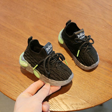Baby Toddler Sneakers Mesh Knitted Soft Sole Black 24 yards within 15.5cm long