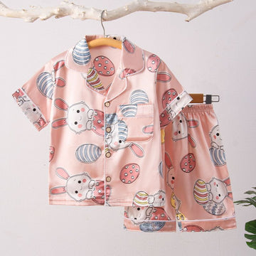 Beifujia Kids Ice Silk Cartoon Pajamas Set 2131-Ice Silk Pink Big Ears Rabbit 150cm