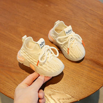 Baby Toddler Sneakers Mesh Knitted Soft Sole Beige White 16 yards within the length of 12.5cm