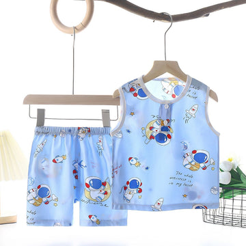 Tong Xinyuan Kids Cotton Silk Vest Set Shorts (Blue) Outer Space Man Cotton Vest Set 90cm