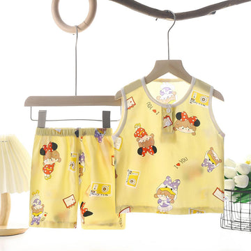 Tong Xinyuan Kids Cotton Silk Vest Set Shorts (Yellow) Little Girl's Cotton Silk Vest Set 100cm