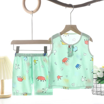Tong Xinyuan Kids Cotton Silk Vest Set Shorts (Light Blue) Crown Cotton Vest Set 100cm