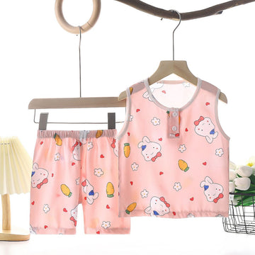 Tong Xinyuan Kids Cotton Silk Vest Set Shorts (Pink) Rabbit Radish Silk Vest Set 110cm