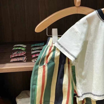 Yeon Bei Man Boys Cotton 2-Piece Summer Short Sleeve Striped Pants 120cm