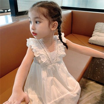 Girls Cotton Suspender Dress Princess Summer White Lace White lace skirt 80cm