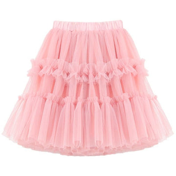 Girls Princess Skirt Polyester Ruffled Summer Pink 100cm